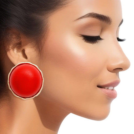 Studs Domed Red Wood Large Earrings for Women - Premium Wholesale Jewelry from Pinktown - Just $13! Shop now at chiquestyles