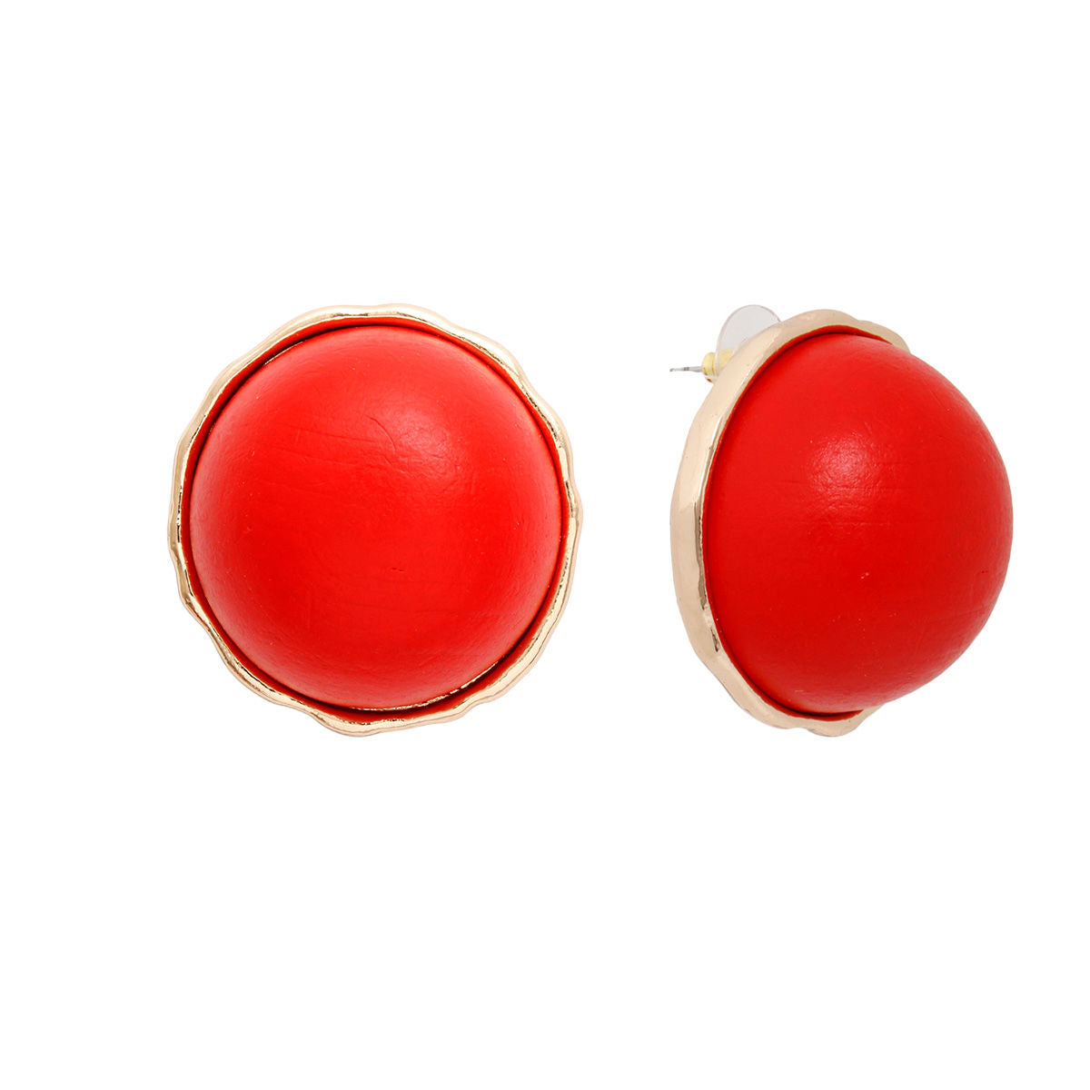 Studs Domed Red Wood Large Earrings for Women - Premium Wholesale Jewelry from Pinktown - Just $13! Shop now at chiquestyles