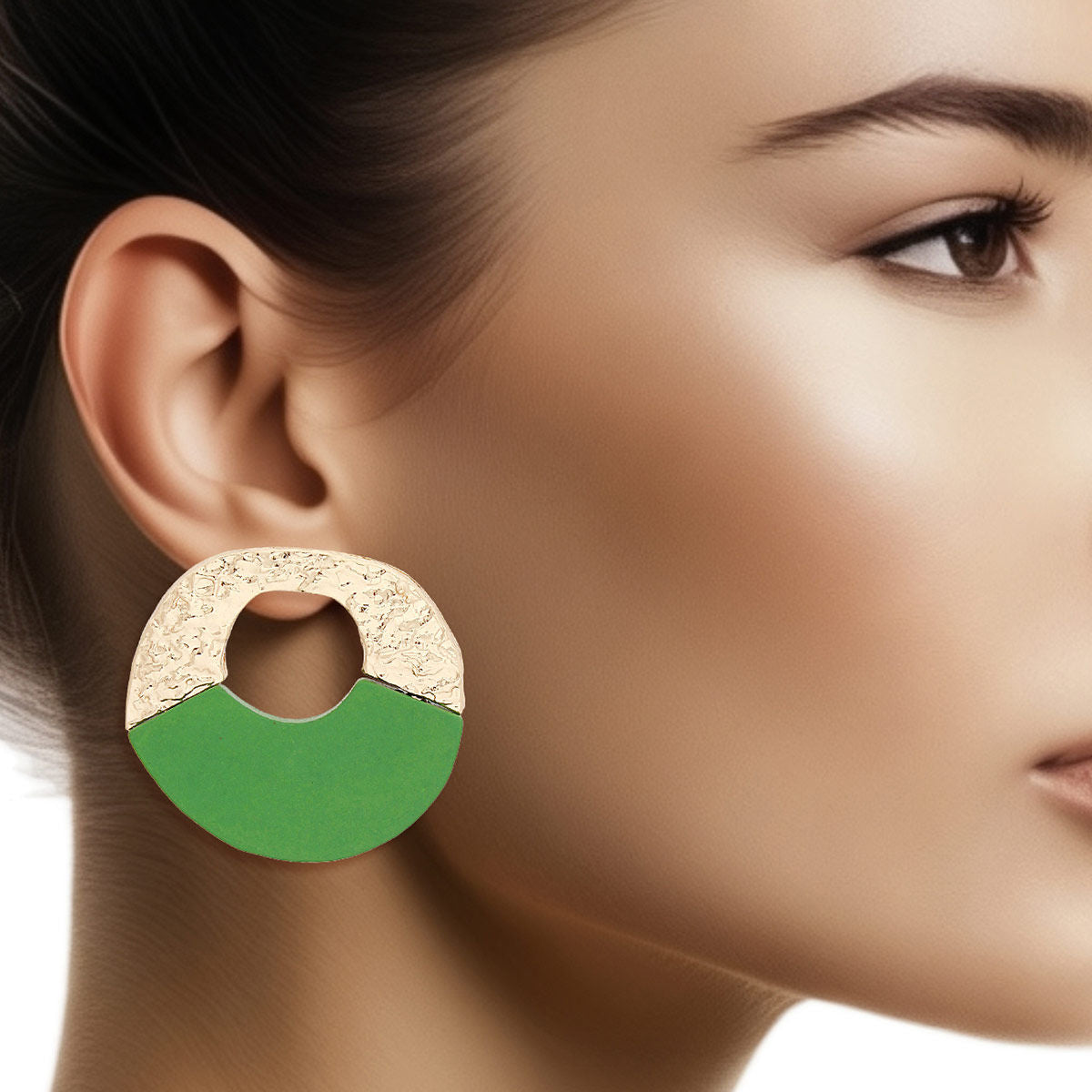 Studs Medium Gold Green Wood Circle Earrings Women - Premium Wholesale Jewelry from Pinktown - Just $12! Shop now at chiquestyles