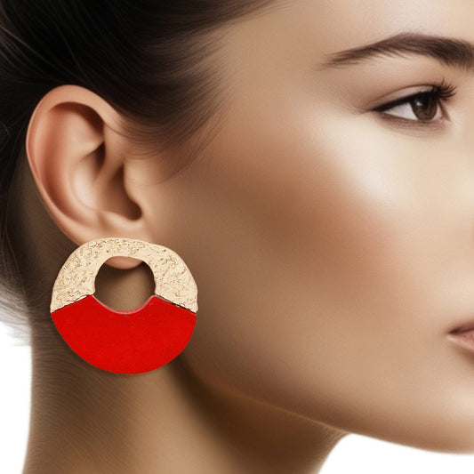 Studs Medium Gold Red Wood Circle Earrings Women - Premium Wholesale Jewelry from Pinktown - Just $12! Shop now at chiquestyles
