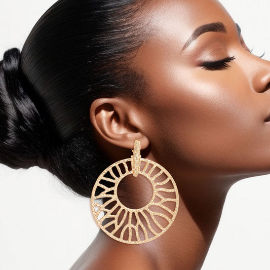 Drop XLarge Gold Branched Wheel Earrings for Women - Premium Wholesale Jewelry from Pinktown - Just $17! Shop now at chiquestyles