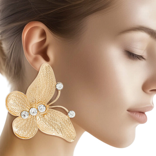 Drop Large Gold Butterfly Branch Detail Earrings - Premium Wholesale Jewelry from Pinktown - Just $16! Shop now at chiquestyles