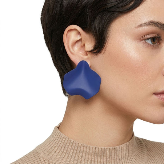 Royal Blue Matte Coating Sculpted Stud Earrings