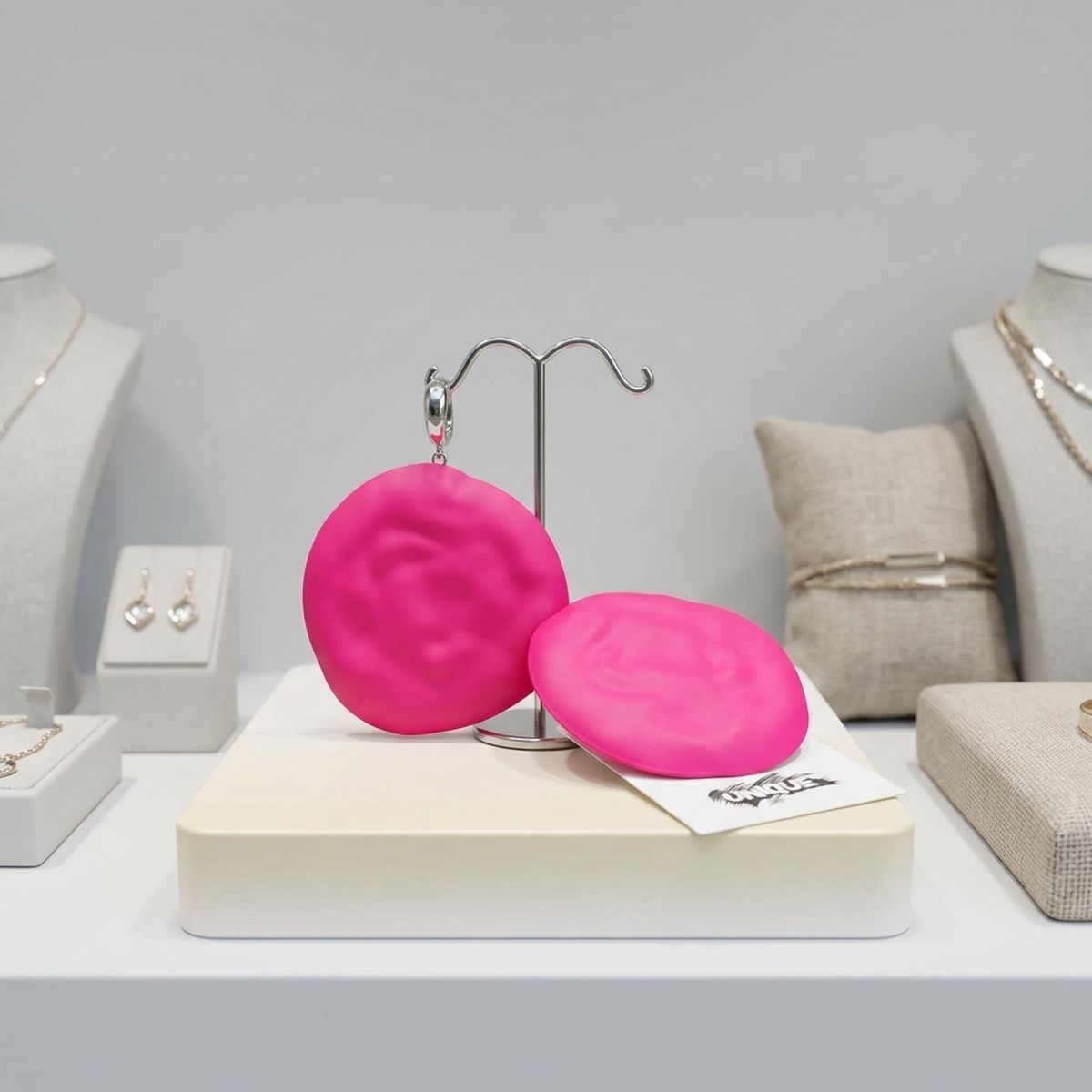 Fuchsia Stud XL Hammered Gold Domed Disc Earrings