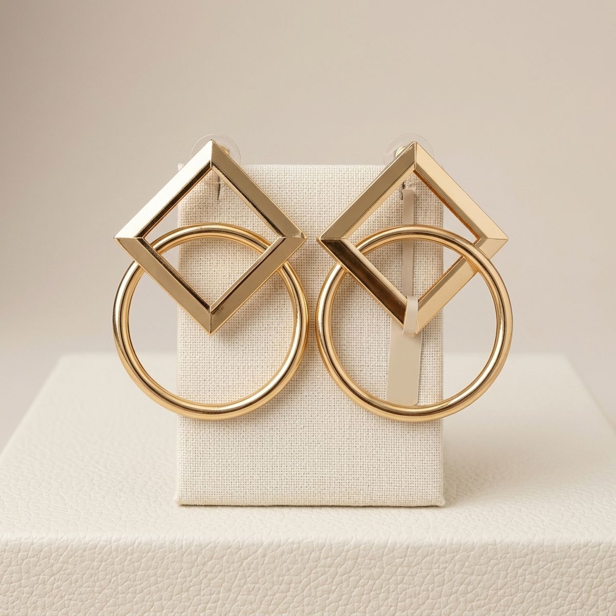 Gold Geometric Diamond Circle Drop Earrings