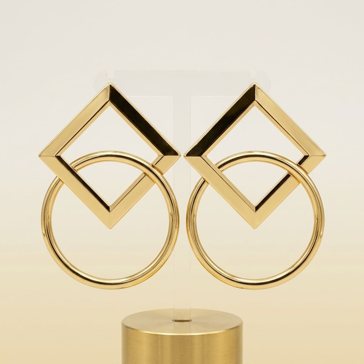 Silver Geometric Diamond Circle Drop Earrings