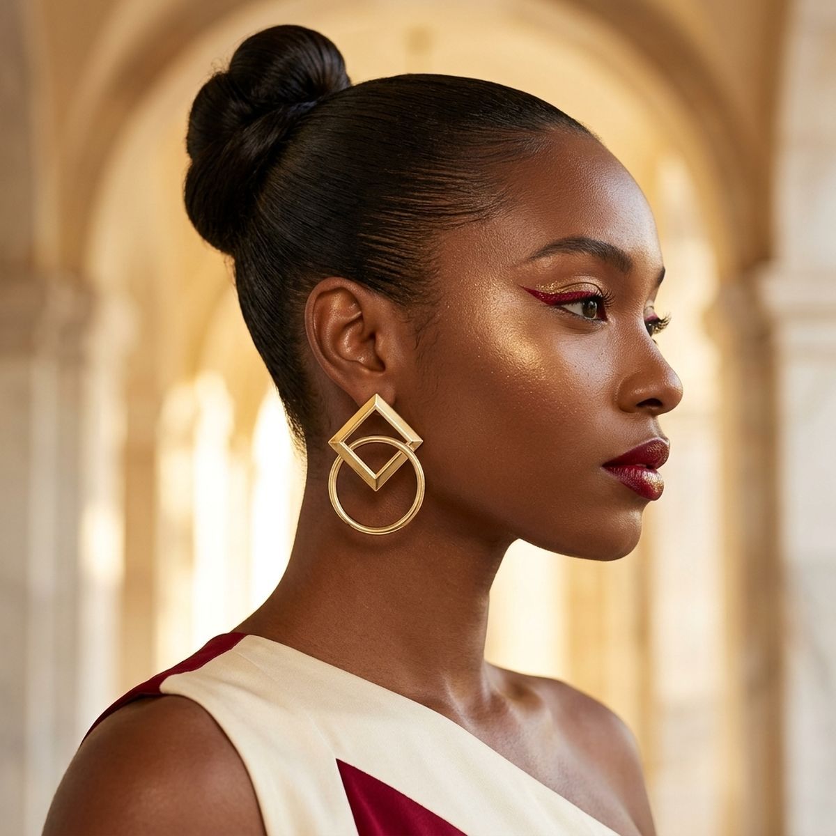 Silver Geometric Diamond Circle Drop Earrings