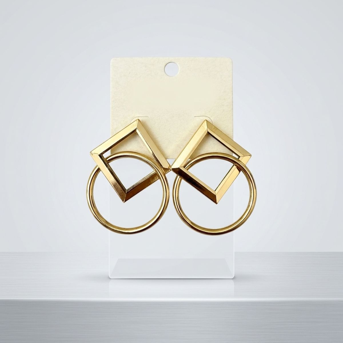 Silver Geometric Diamond Circle Drop Earrings
