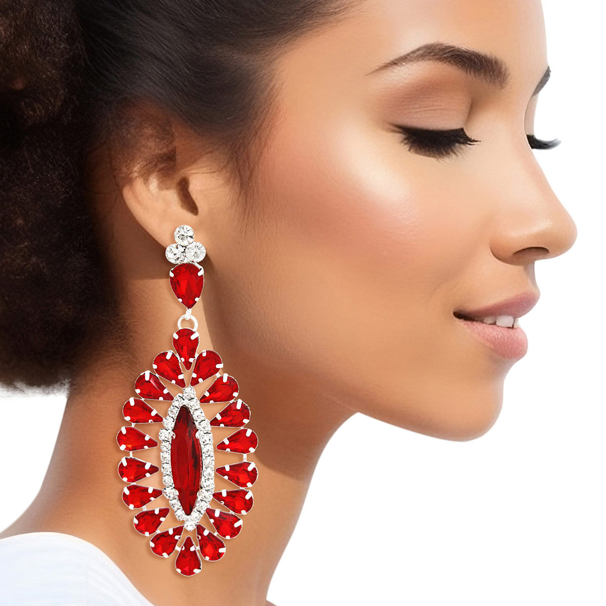 Dangle Red Teardrop Glam Oval Earrings for Women - Premium Wholesale Jewelry from Pinktown - Just $12! Shop now at chiquestyles