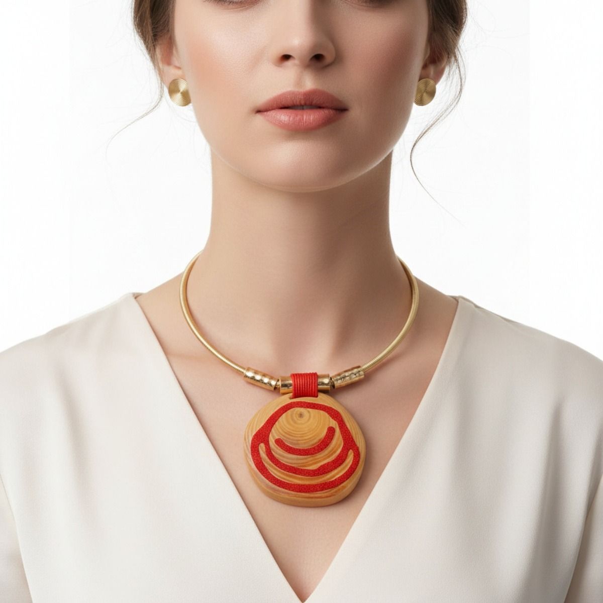 Gold and Red Swirl Circle Pendant Set