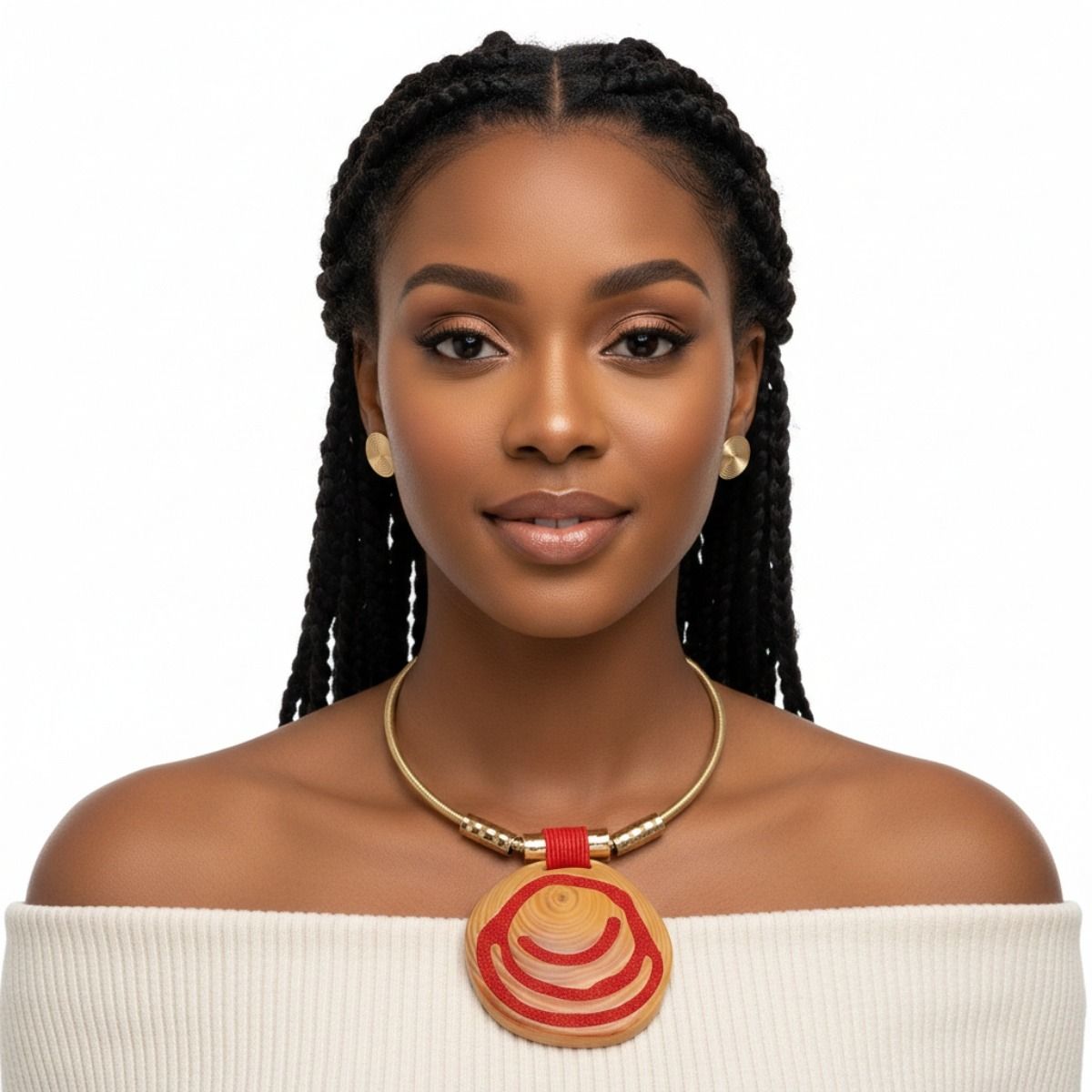 Gold and Red Swirl Circle Pendant Set