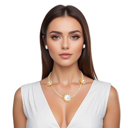 Necklace Gold Crystal Double Cut Chain for Women - Premium Wholesale Jewelry from Pinktown - Just $22! Shop now at chiquestyles
