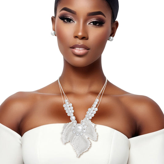 Necklace Silver Chain Pearl Leaf Pendant Set Women - Premium Wholesale Jewelry from Pinktown - Just $19! Shop now at chiquestyles