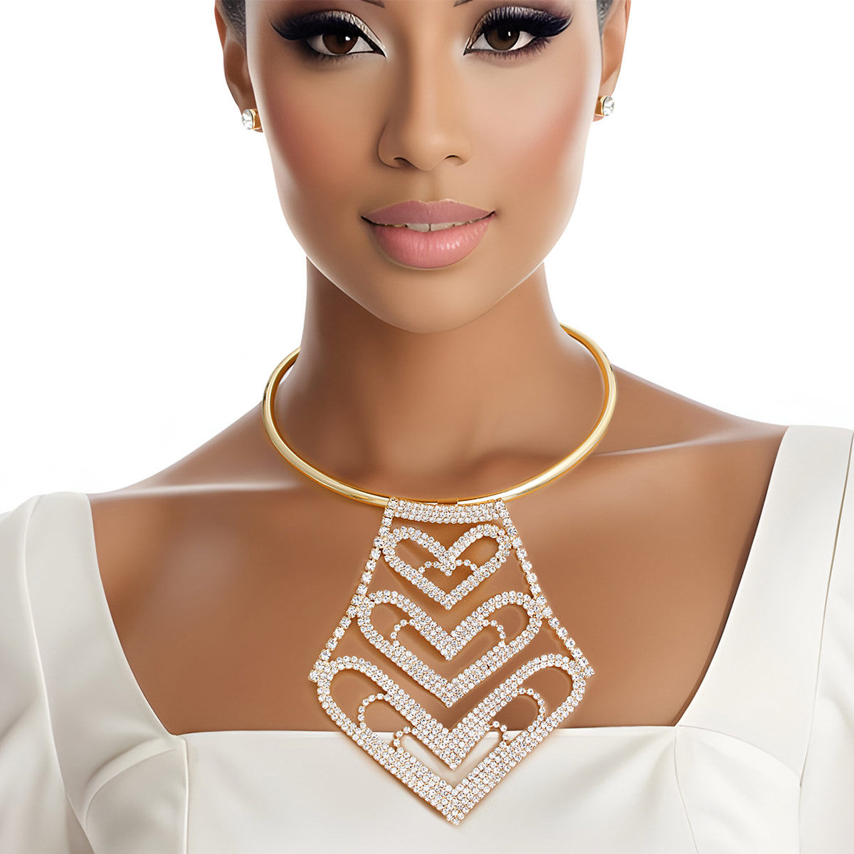 Choker Gold Rigid Rhinestone Heart Set for Women - Premium Wholesale Jewelry from Pinktown - Just $19! Shop now at chiquestyles
