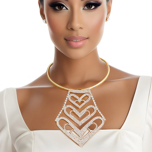 Choker Gold Rigid Rhinestone Heart Set for Women - Premium Wholesale Jewelry from Pinktown - Just $19! Shop now at chiquestyles