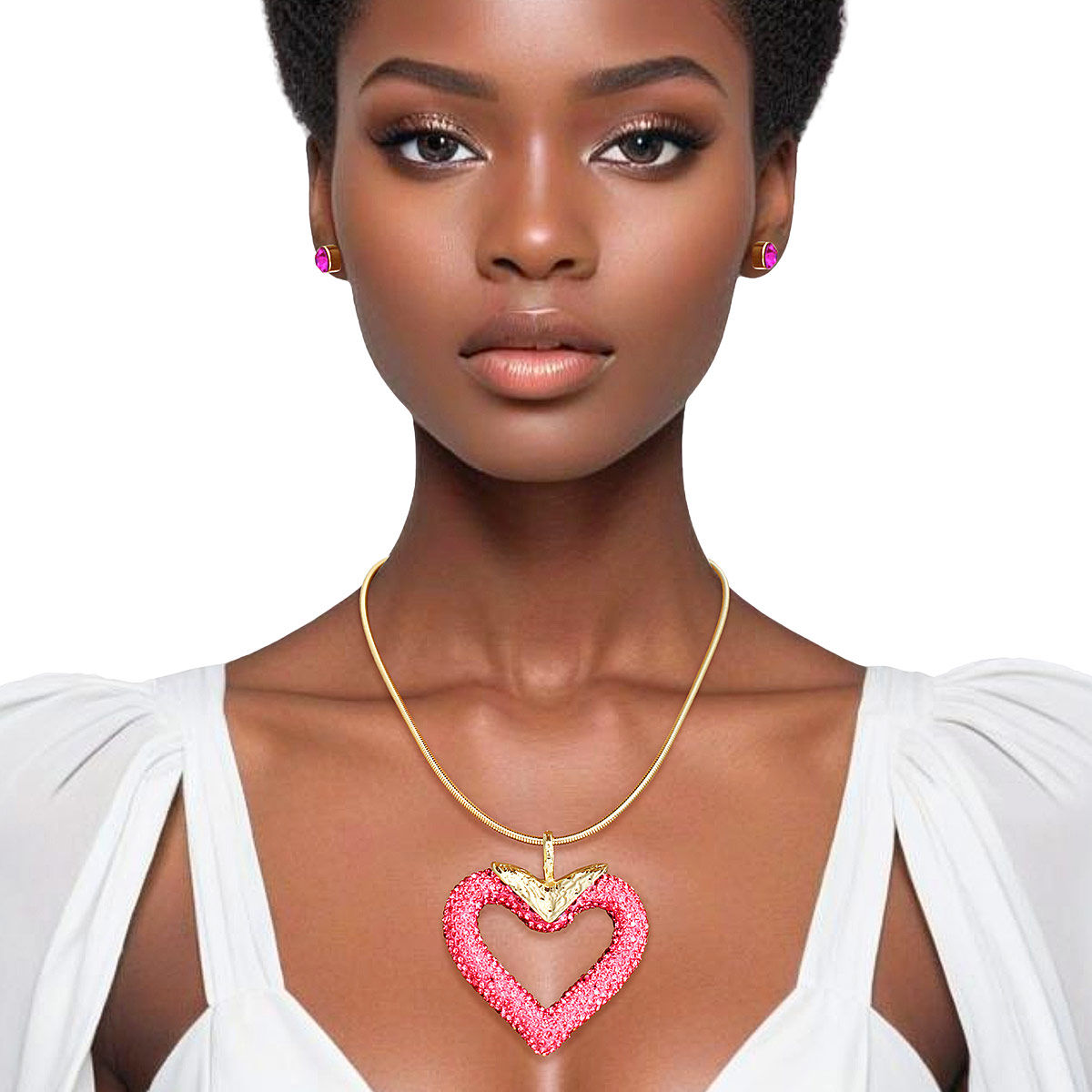 Necklace Pink Heart Snake Chain Set for Women - Premium Wholesale Jewelry from Pinktown - Just $19! Shop now at chiquestyles