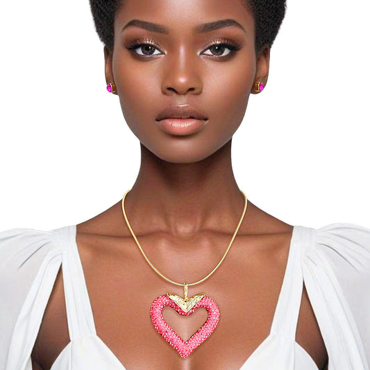 Necklace Pink Heart Snake Chain Set for Women - Premium Wholesale Jewelry from Pinktown - Just $19! Shop now at chiquestyles