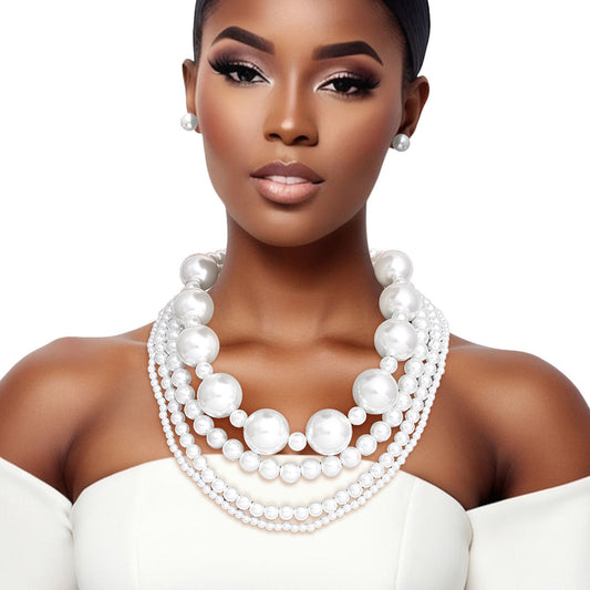 Pearl Necklace White Jumbo 4 Strand Set for Women - Premium Wholesale Jewelry from Pinktown - Just $23! Shop now at chiquestyles