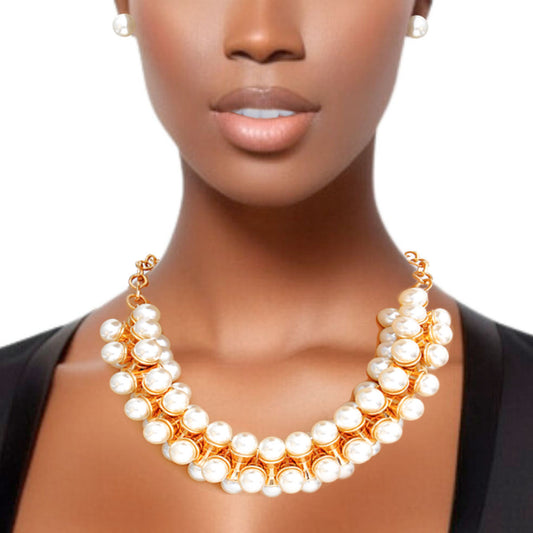 Pearl Necklace Gold Tentacle Collar Set for Women - Premium Wholesale Jewelry from Pinktown - Just $22! Shop now at chiquestyles