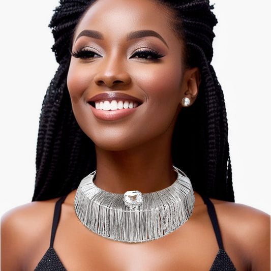 Choker Silver Wide Rigid Armor Set for Women - Premium Wholesale Jewelry from Pinktown - Just $25! Shop now at chiquestyles