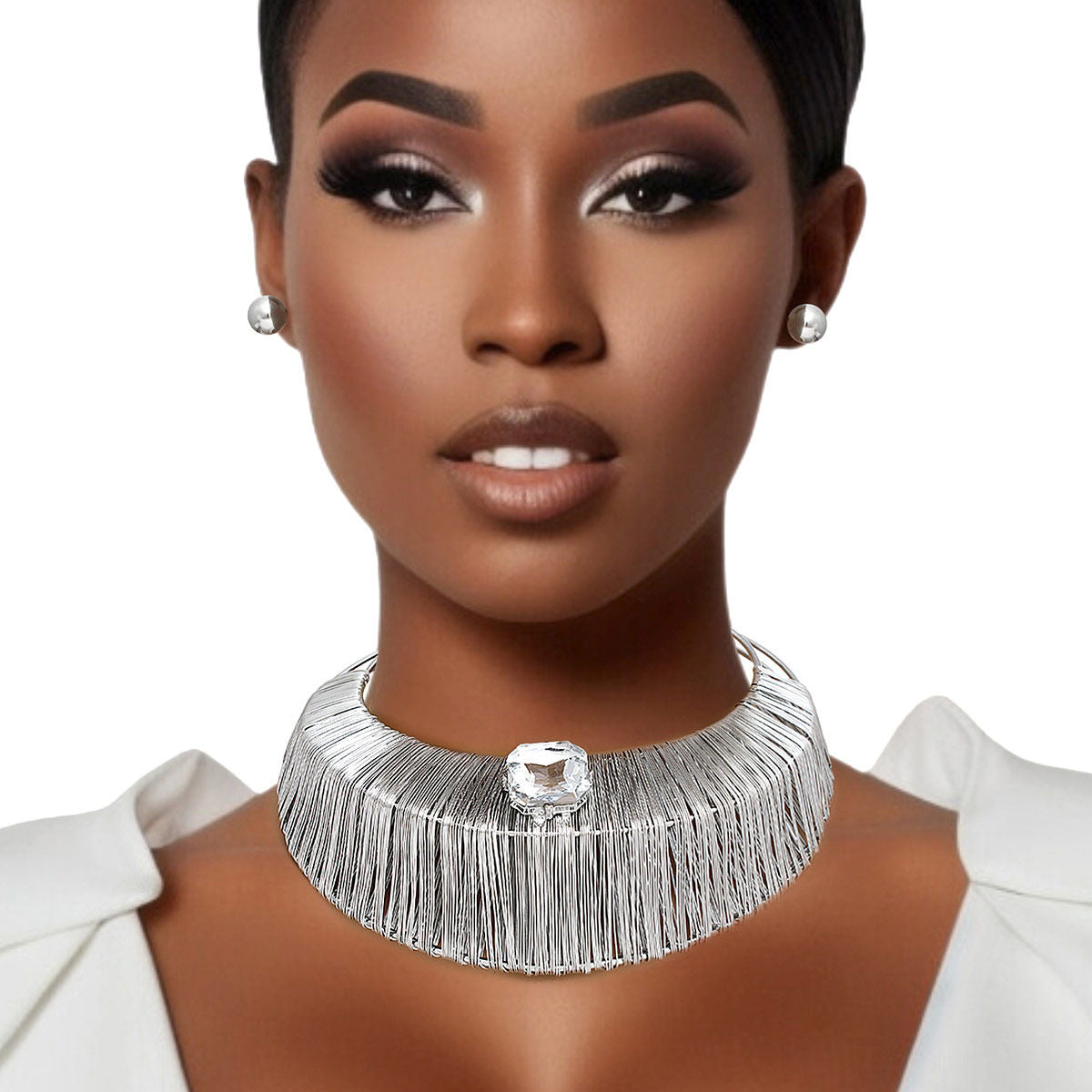 Choker Silver Wide Rigid Armor Set for Women - Premium Wholesale Jewelry from Pinktown - Just $25! Shop now at chiquestyles