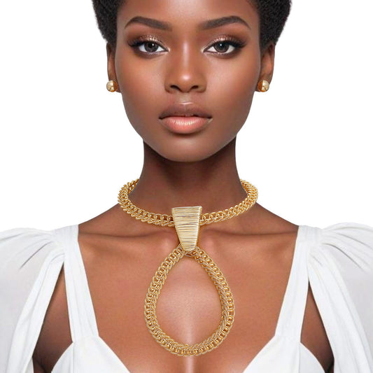 Necklace Gold Woven 3D Pendant Set for Women - Premium Wholesale Jewelry from Pinktown - Just $25! Shop now at chiquestyles