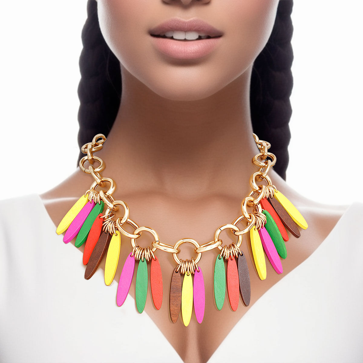 Necklace Tribal Multicolor Wood Fringe for Women - Premium Wholesale Jewelry from Pinktown - Just $19! Shop now at chiquestyles