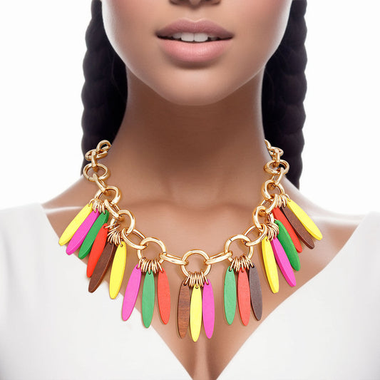 Necklace Tribal Multicolor Wood Fringe for Women - Premium Wholesale Jewelry from Pinktown - Just $19! Shop now at chiquestyles