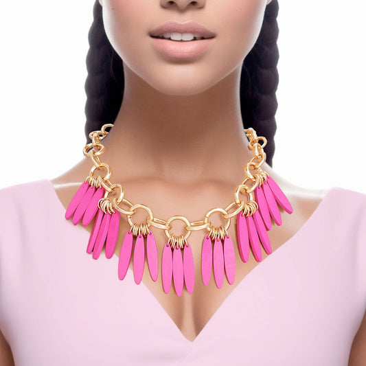 Necklace Tribal Purple Wood Fringe for Women - Premium Wholesale Jewelry from Pinktown - Just $19! Shop now at chiquestyles
