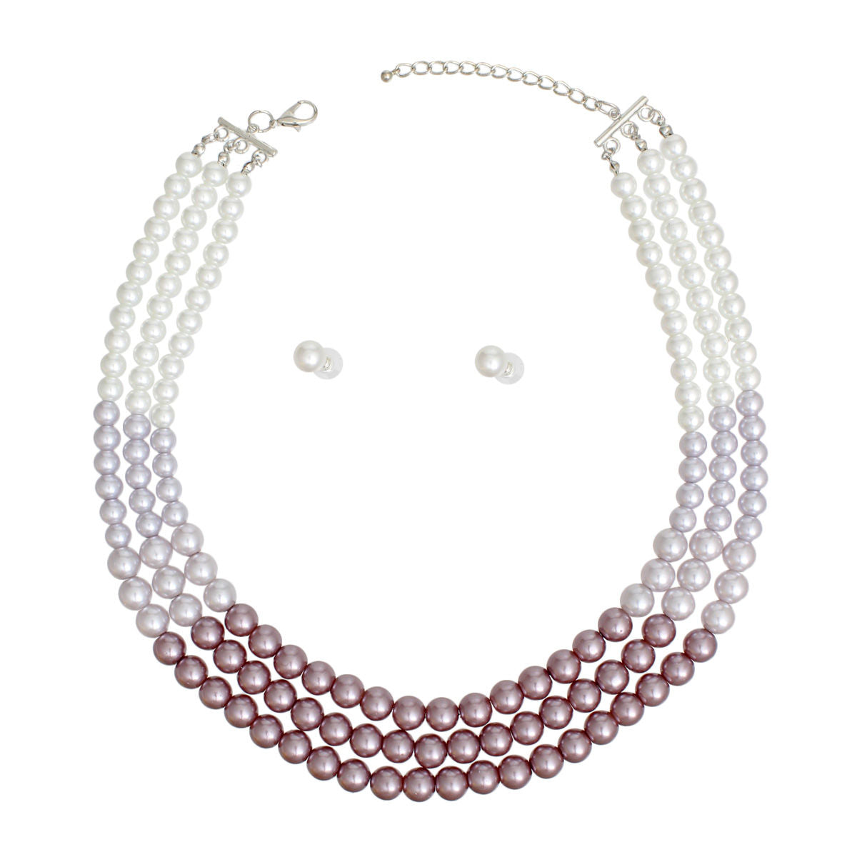 Necklace Purple White Glass Pearl 3 Strand Set - Premium Wholesale Jewelry from Pinktown - Just $11! Shop now at chiquestyles