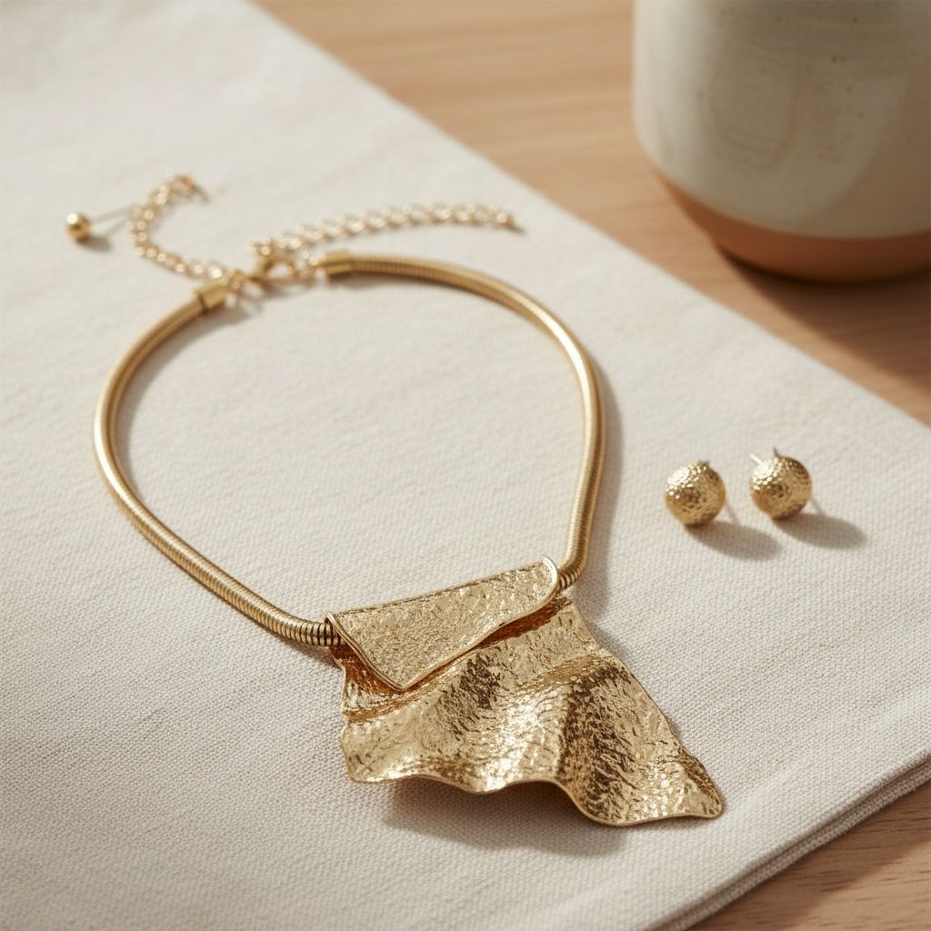 Power Pendant Gold Folded Metal Modern Necklace