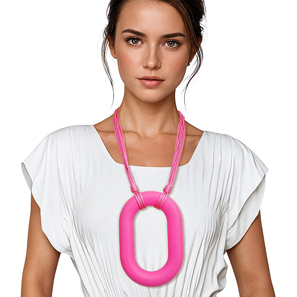 Necklace Long Fuchsia Wood Oval XL Pendant Set - Premium Wholesale Jewelry from Pinktown - Just $20! Shop now at chiquestyles