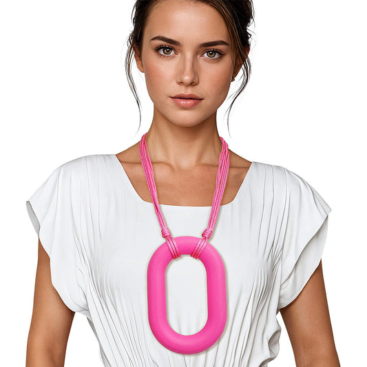 Necklace Long Fuchsia Wood Oval XL Pendant Set - Premium Wholesale Jewelry from Pinktown - Just $20! Shop now at chiquestyles