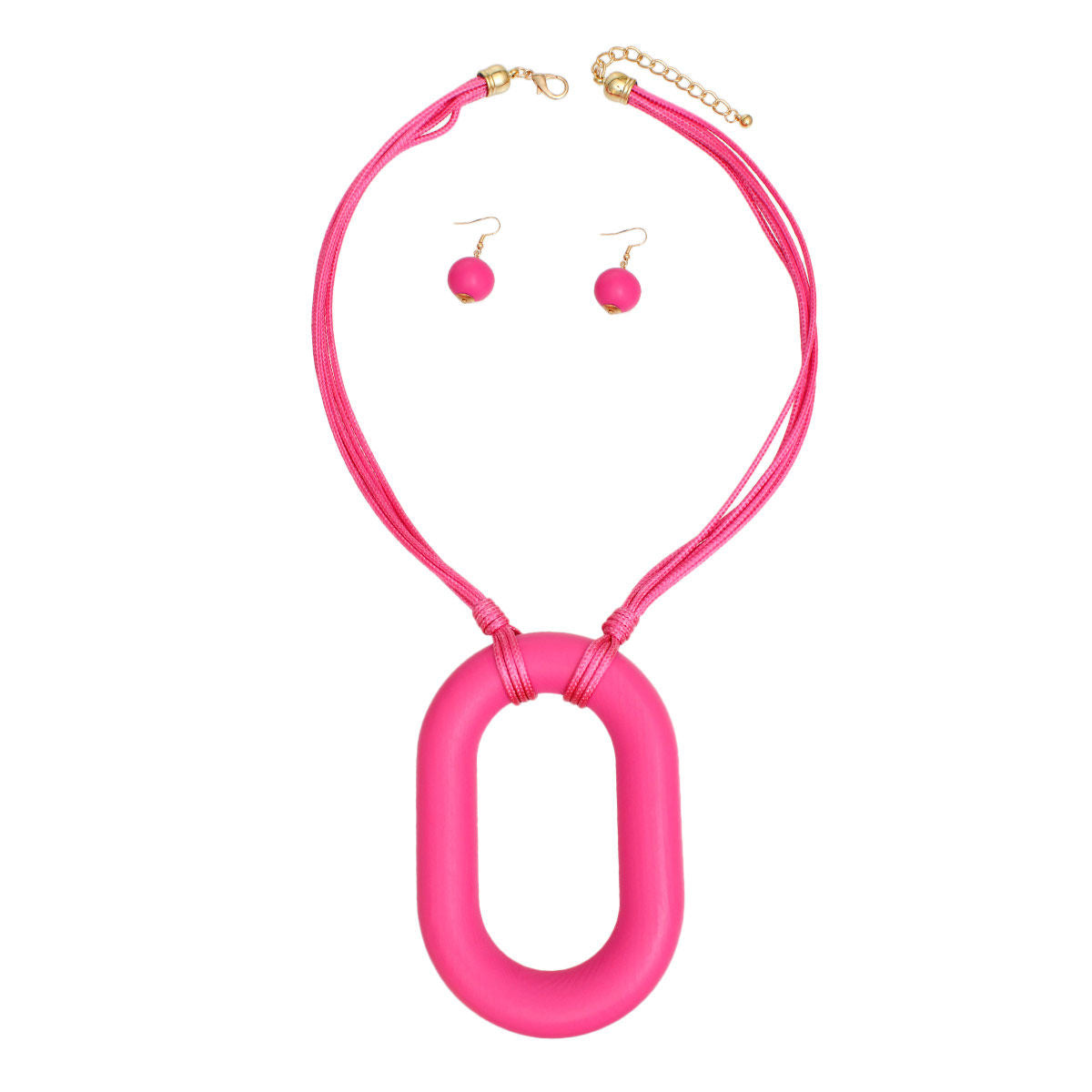 Necklace Long Fuchsia Wood Oval XL Pendant Set - Premium Wholesale Jewelry from Pinktown - Just $20! Shop now at chiquestyles