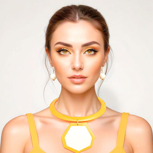 Customizable Necklace Retro Yellow Geo Pendant Collar - Premium Wholesale Jewelry from Pinktown - Just $14! Shop now at chiquestyles