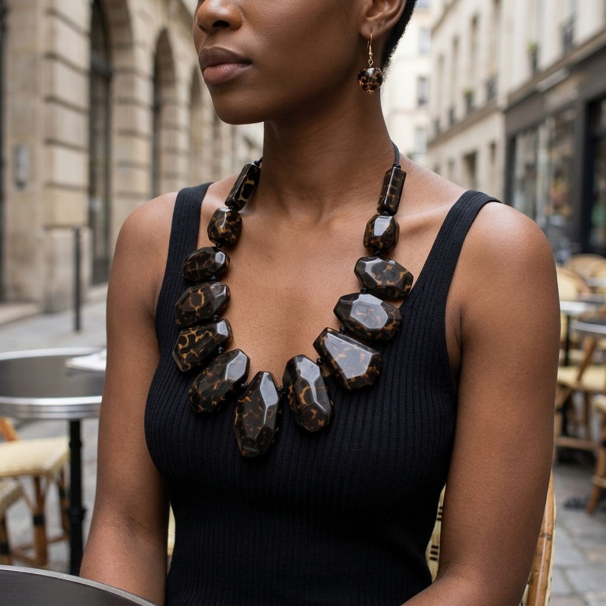 Toggle Chunky Brown Leopard Bead Cord Necklace