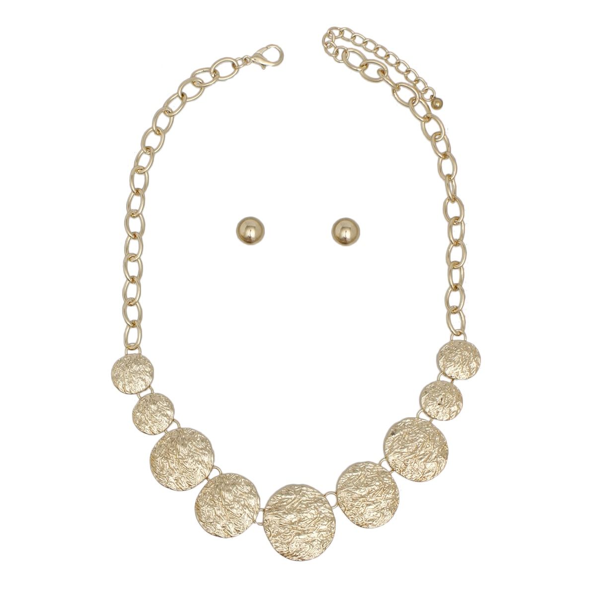 Chain Gold Heavy Duty Crinkle Metal Disc Necklace
