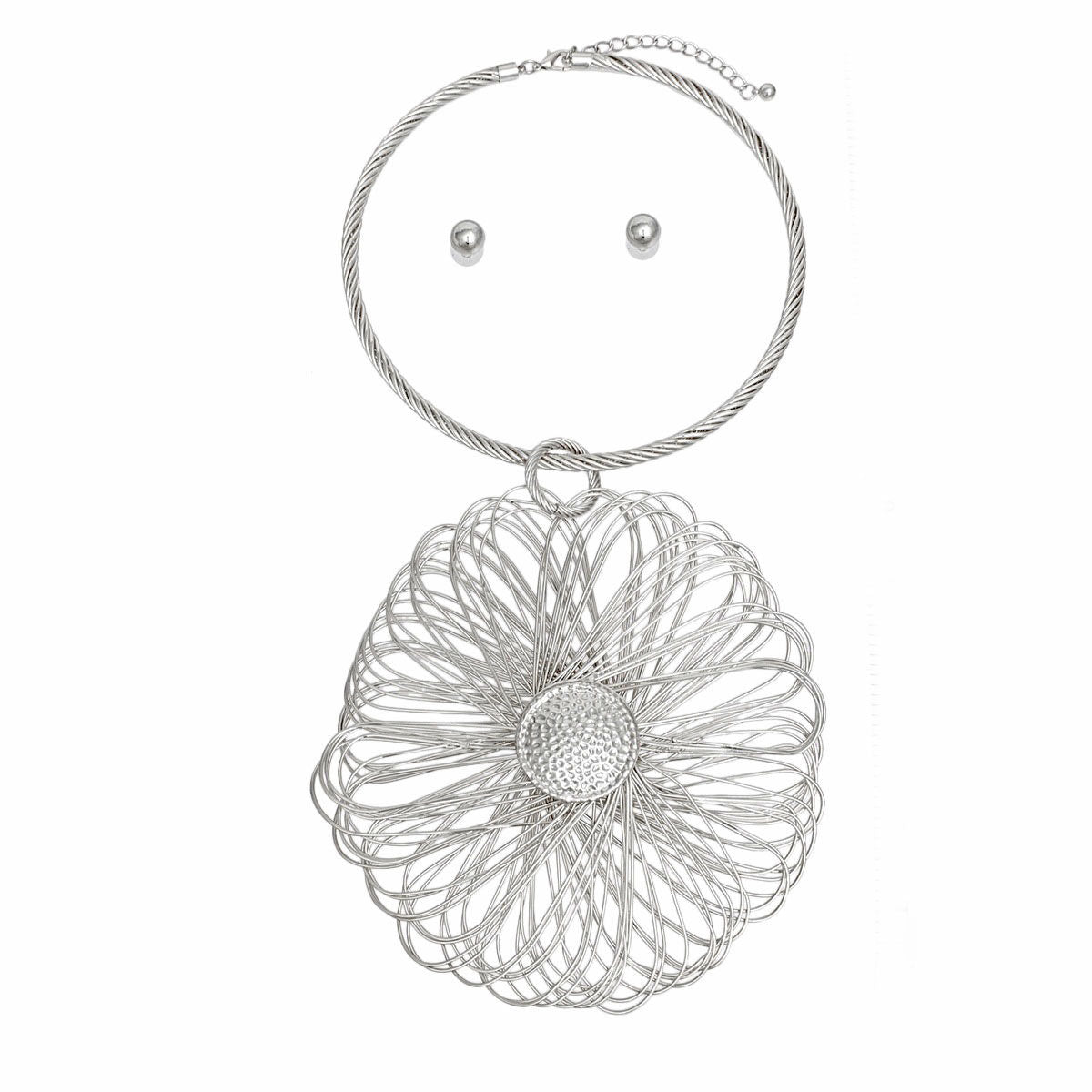 Necklace Silver Sunflower Large Pendant Set Women