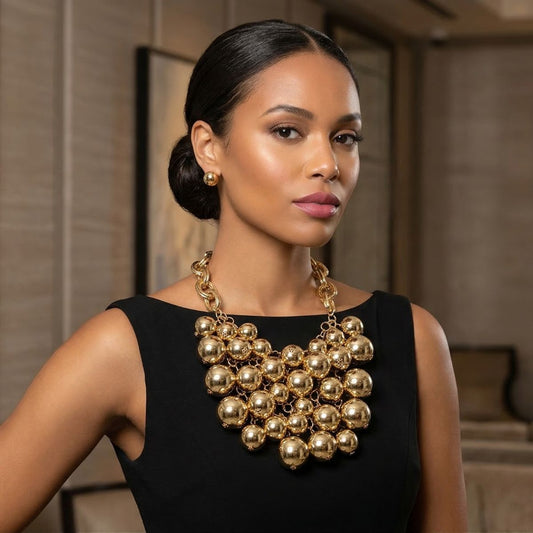 Bib Opulent Ball Bead Gold Chainmaille Necklace
