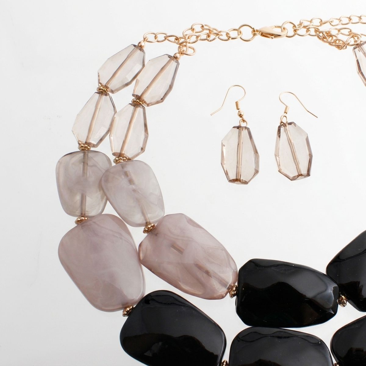 Marbled Black & White Bead Collar Layer Necklace