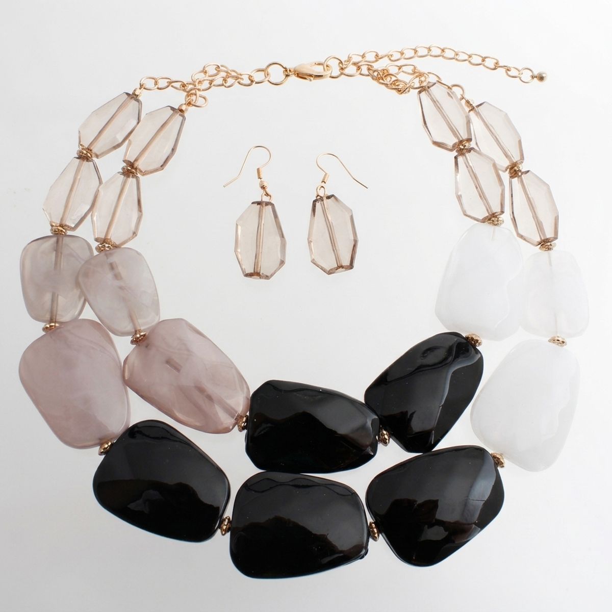 Marbled Black & White Bead Collar Layer Necklace