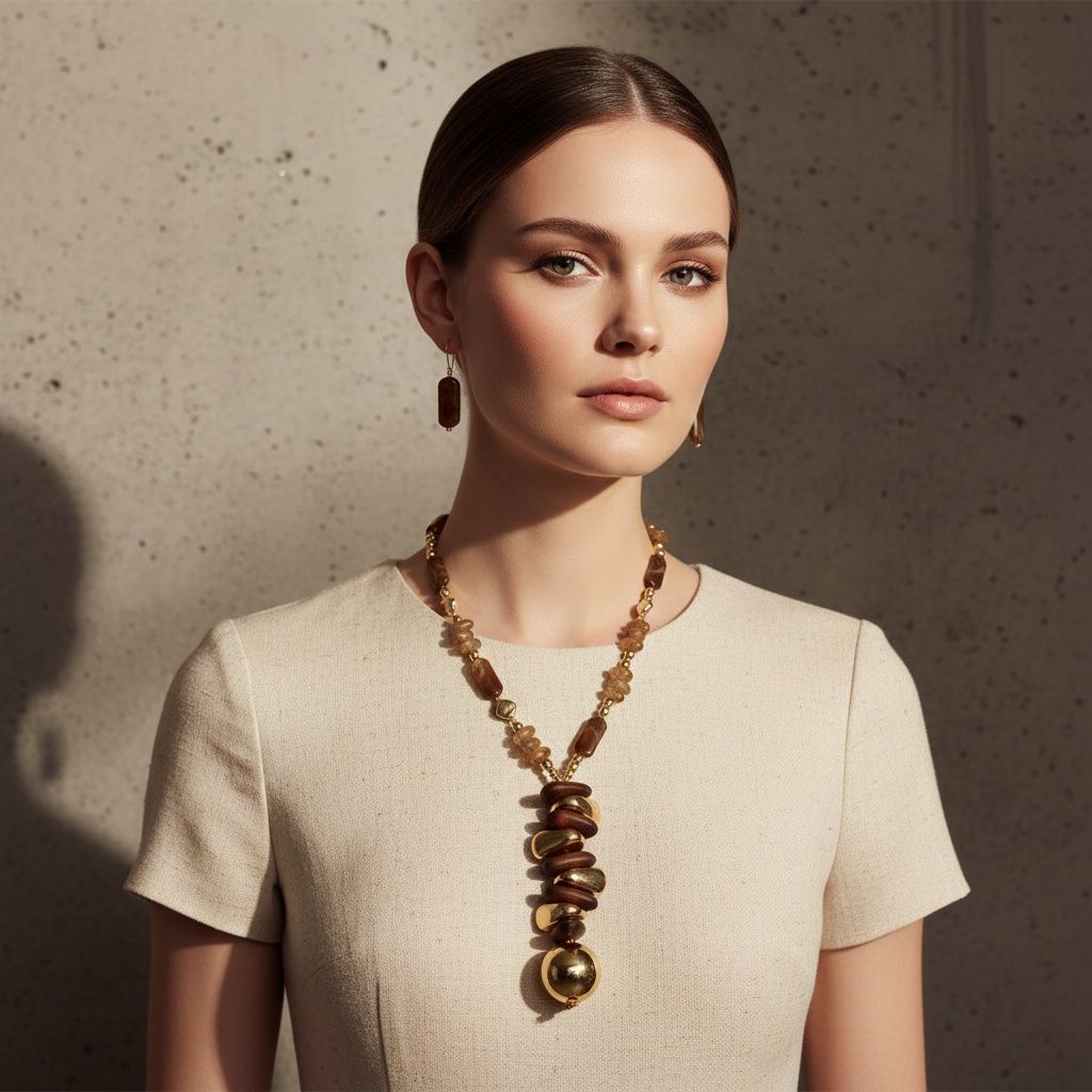 Stacked Wood Bead Marbled Brown Toggle Necklace