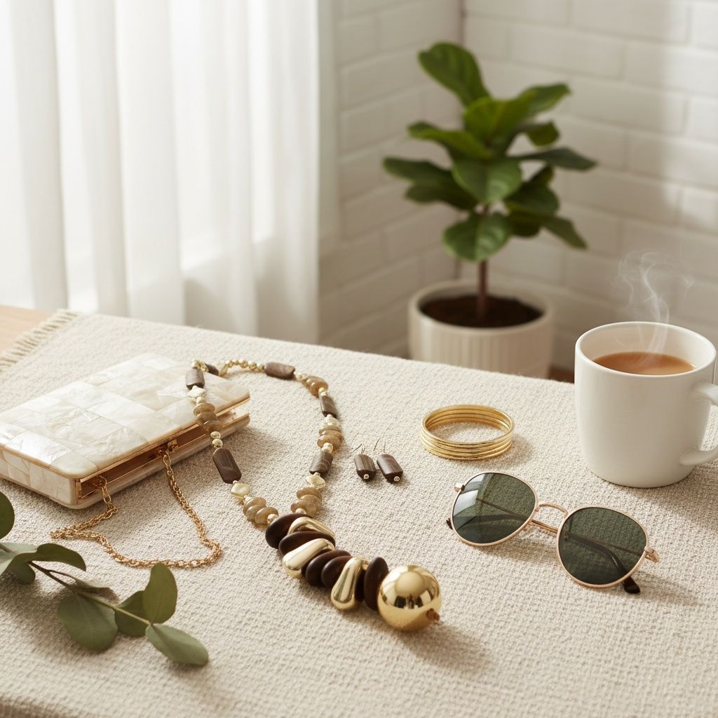 Stacked Wood Bead Marbled Brown Toggle Necklace