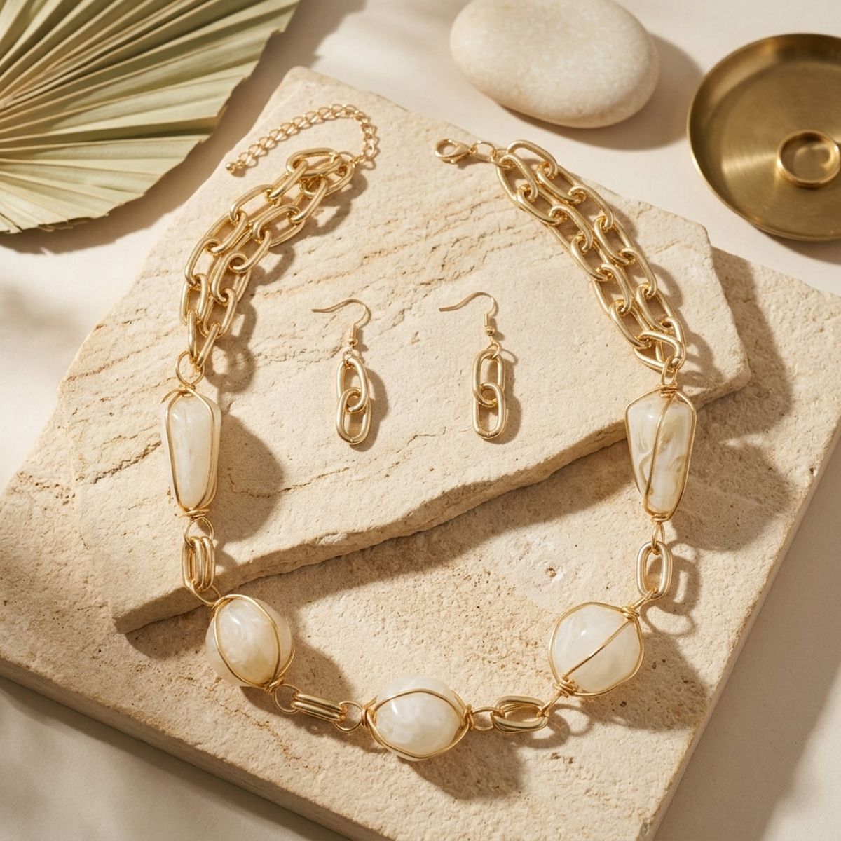Creamy Ivory Caged Bead Chunky Handmade Necklace