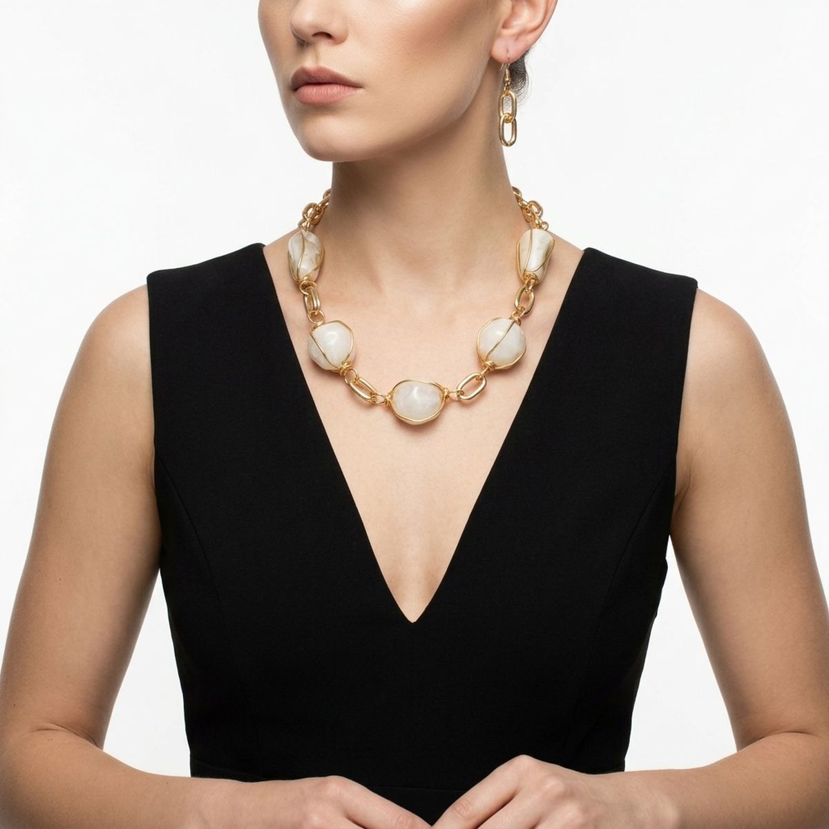 Creamy Ivory Caged Bead Chunky Handmade Necklace