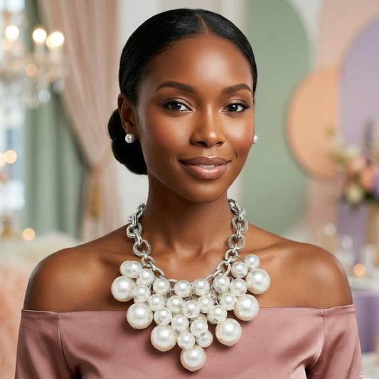 White Pearl Cluster Opulent Chunky Bib Necklace