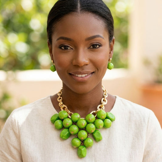 Chunky Green Crackle Bead Chainmaille Bib Necklace