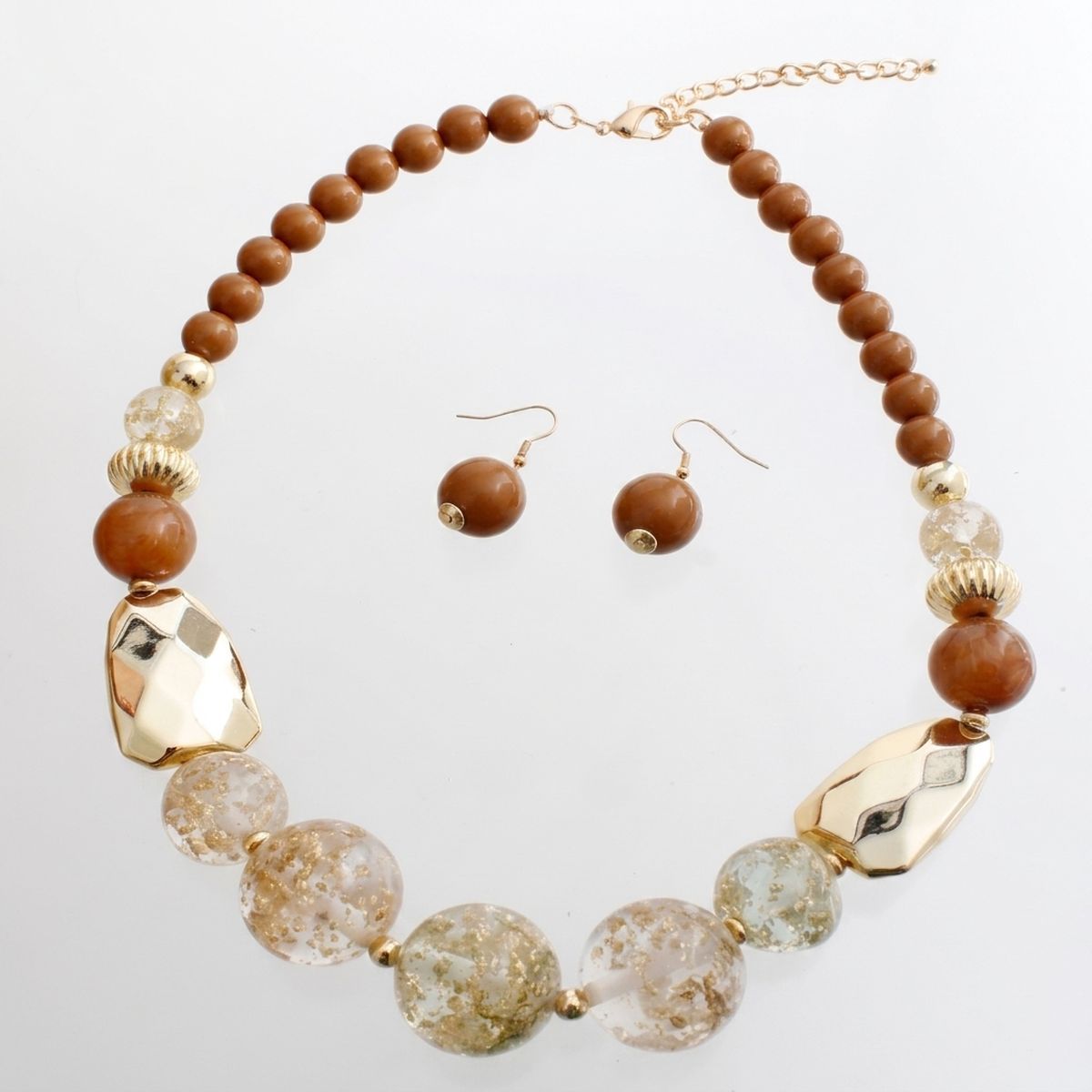 Earthy Brown Gold Flake Marble Beaded Necklace