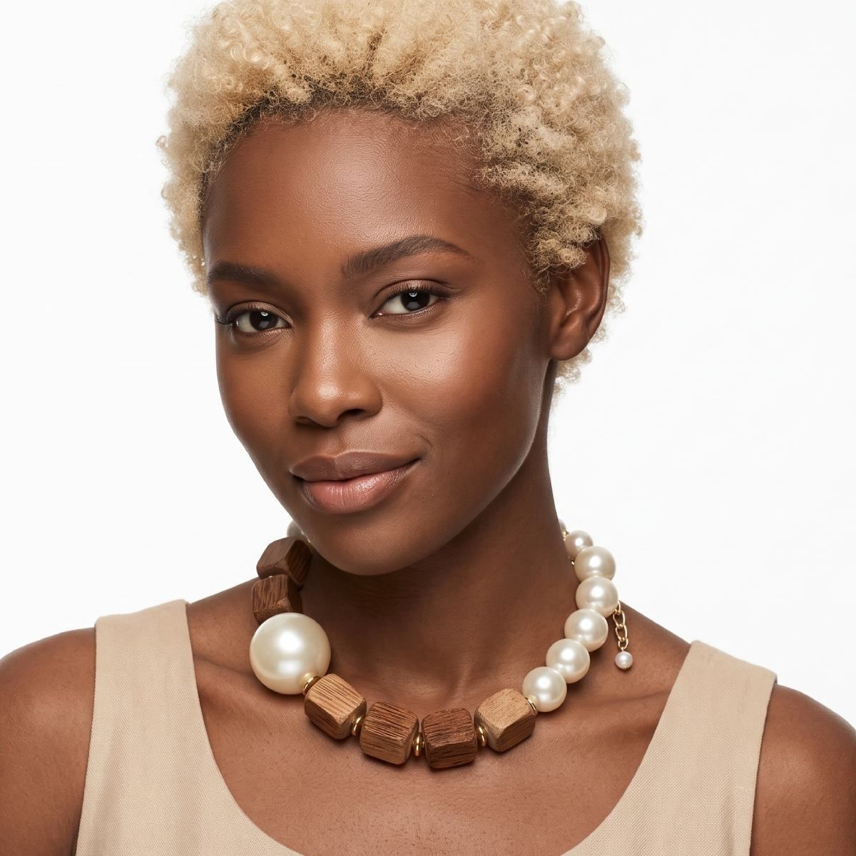 Chunky Wooden Cube & Jumbo Pearl Necklace
