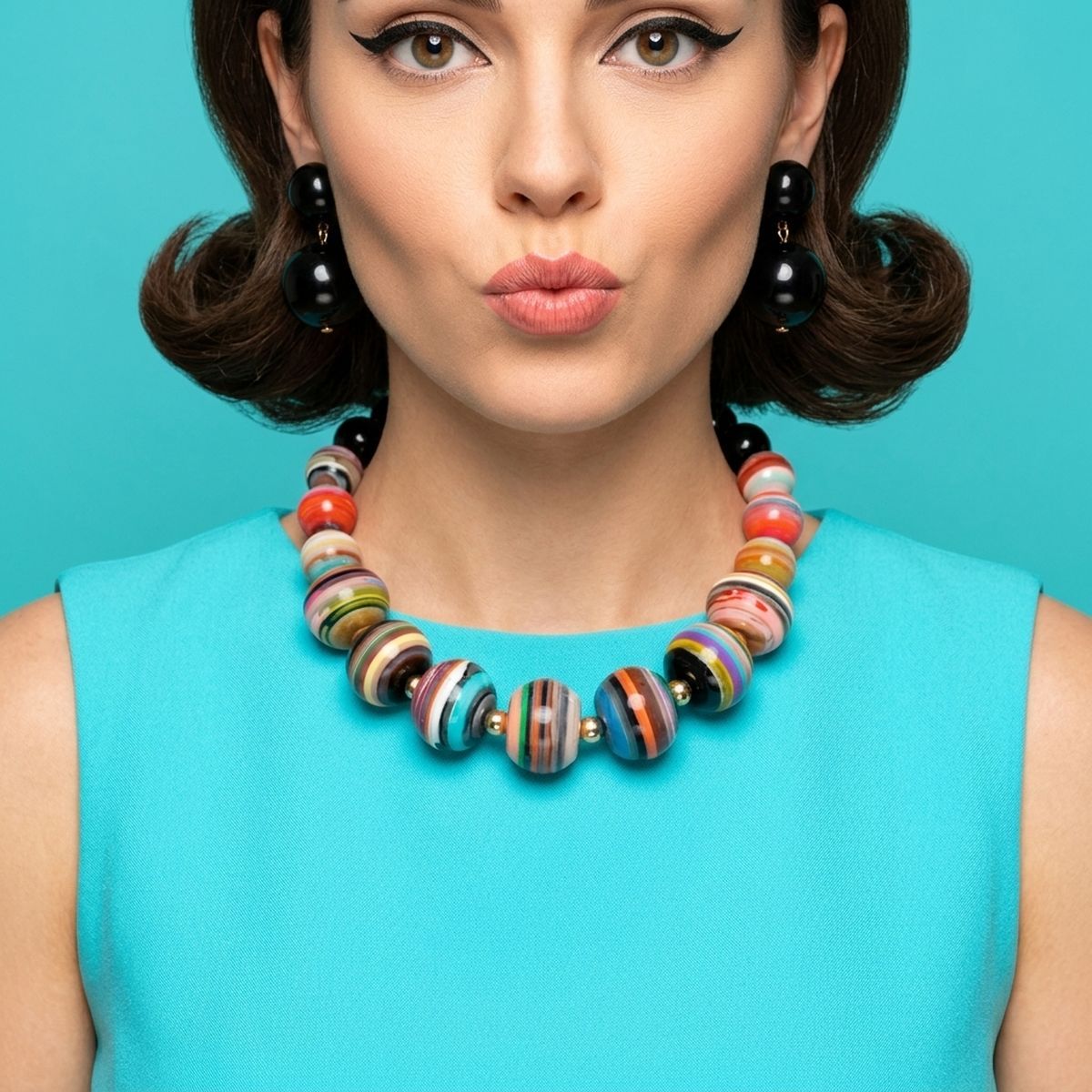 Multicolor Striped Resin Chunky Beaded Necklace
